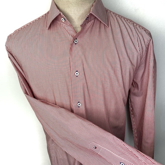 Tommy Hilfiger Men’s Fitted Striped Long Sleeve Button Down Dress Shirt Large - Picture 8 of 12
